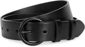 SANSTHS Women Black Casual Leather Belt with Gold Buckle Ladies Dress Belt for Jeans Pants