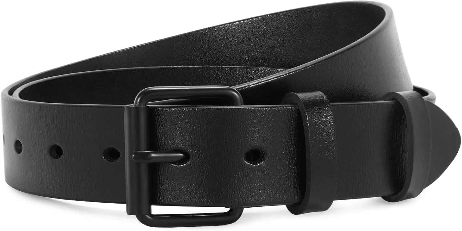 SANSTHS Women Black Casual Leather Belt with Gold Buckle Ladies Dress Belt for Jeans Pants