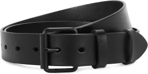 SANSTHS Women Black Casual Leather Belt with Gold Buckle Ladies Dress Belt for Jeans Pants