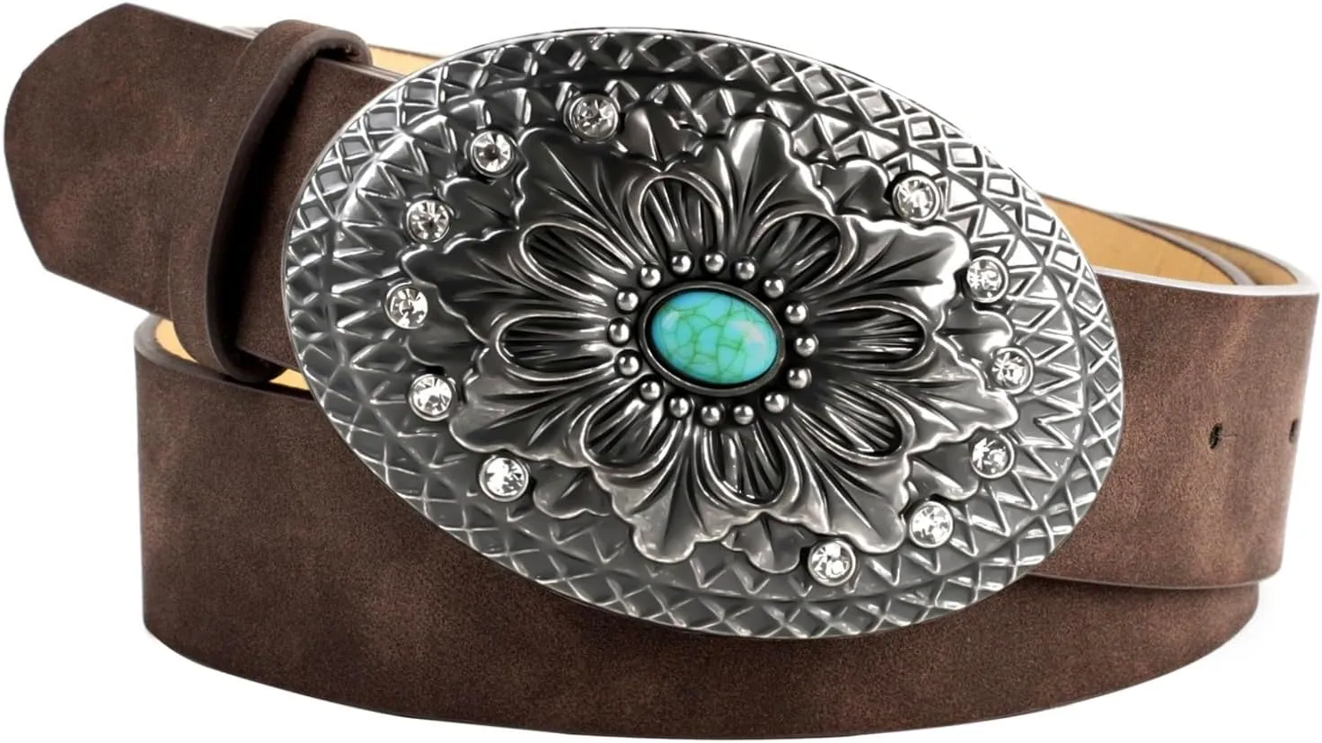 Scarlet Darkness Western Leather Belts for Woman Cowboy Cowgirl Country Belt Concho Belt With Turquoise Buckle