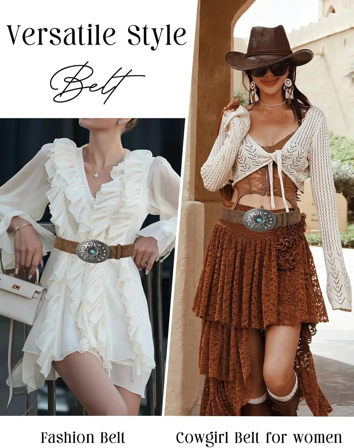 Scarlet Darkness Western Leather Belts for Woman Cowboy Cowgirl Country Belt Concho Belt With Turquoise Buckle