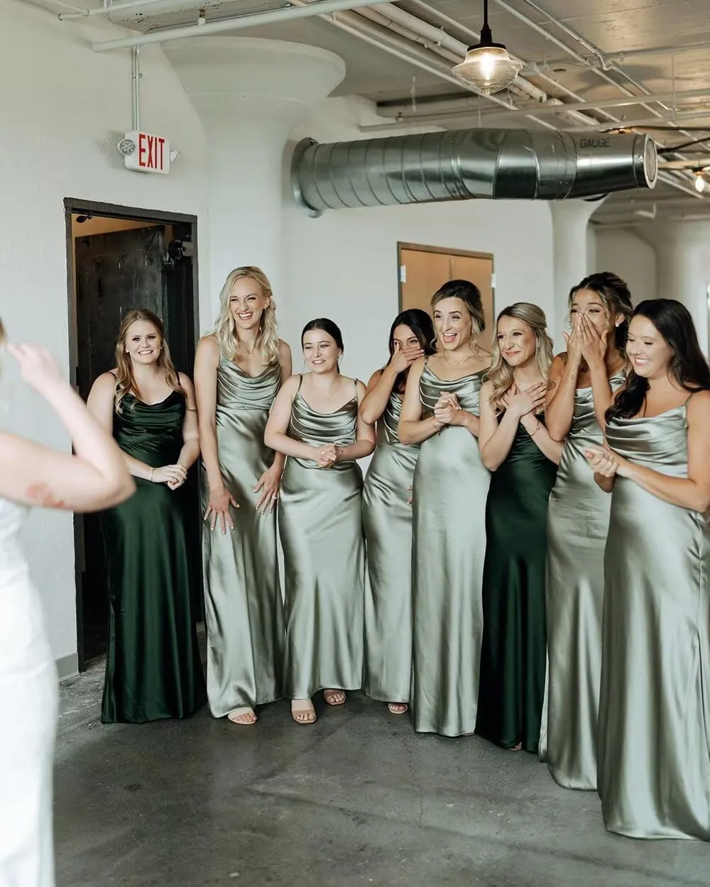 Sevintage Satin Slip Bridesmaid Dresses for Women Spaghetti Strap Long Fitted Prom Formal Evening Gown Slit