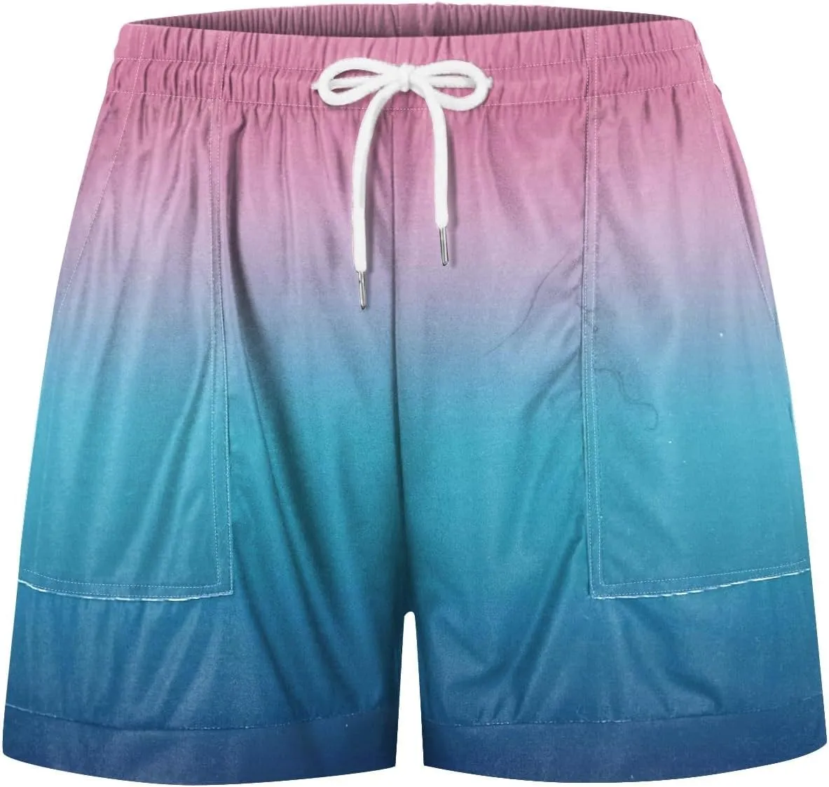 Shorts for Women Summer Linen Shorts Elastic Waist Shorts Casual Beach Shorts Wide Leg Shorts with Pockets
