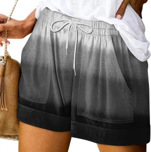 Shorts for Women Summer Linen Shorts Elastic Waist Shorts Casual Beach Shorts Wide Leg Shorts with Pockets