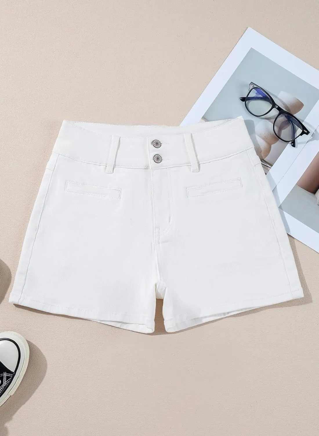 Sidefeel Womens Jean Shorts Casual High Waisted Stretchy Summer Denim Shorts with Pockets