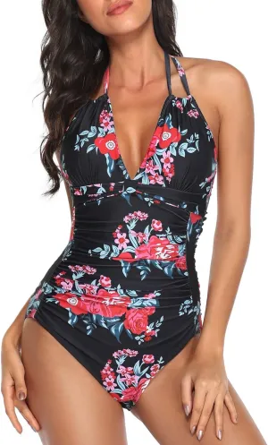 Smismivo Women's Tummy Control One Piece Swimsuits Long Torso Curvy Halter Bathing Suit