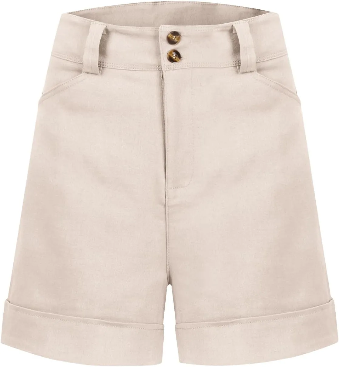 Stretch Twill Shorts Women Elastic High Waisted Denim Shorts Pull On Chino Shorts Summer Bermuda Shorts with Pockets