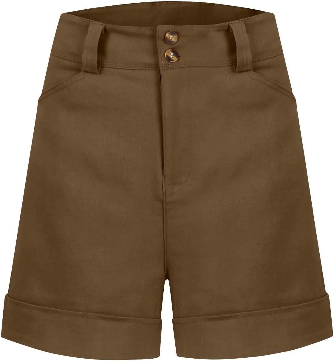 Stretch Twill Shorts Women Elastic High Waisted Denim Shorts Pull On Chino Shorts Summer Bermuda Shorts with Pockets