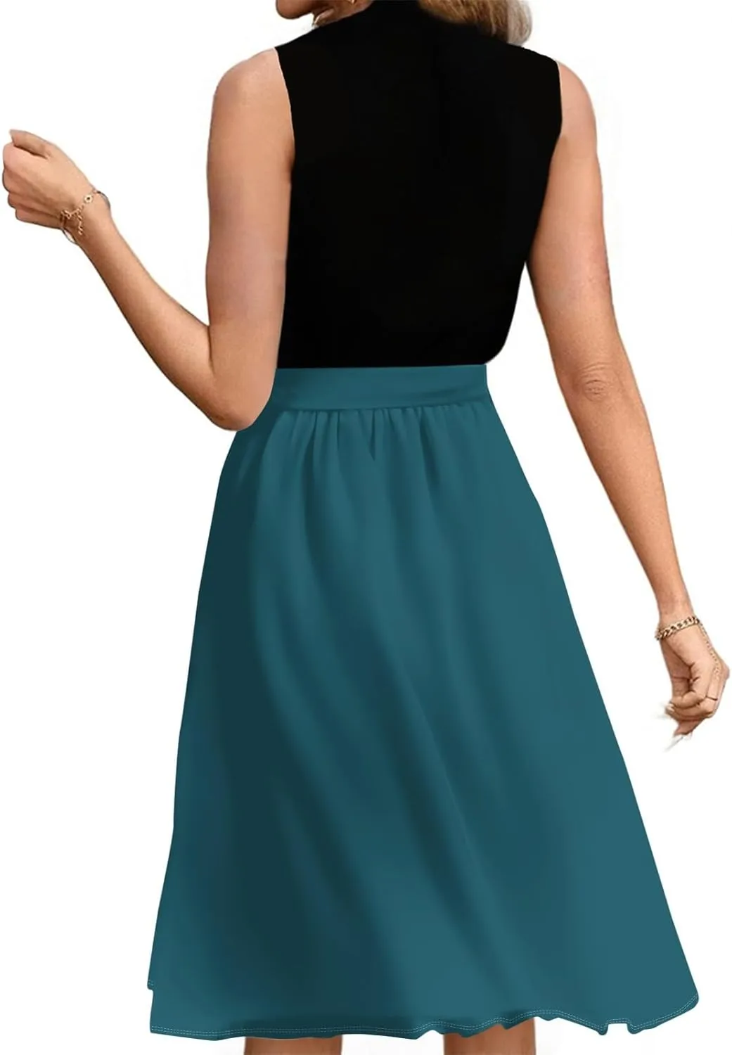 Summer Beach Floral Dresses for Women A line Sleeveless Wide Strap High Waist Midi Tank Dress