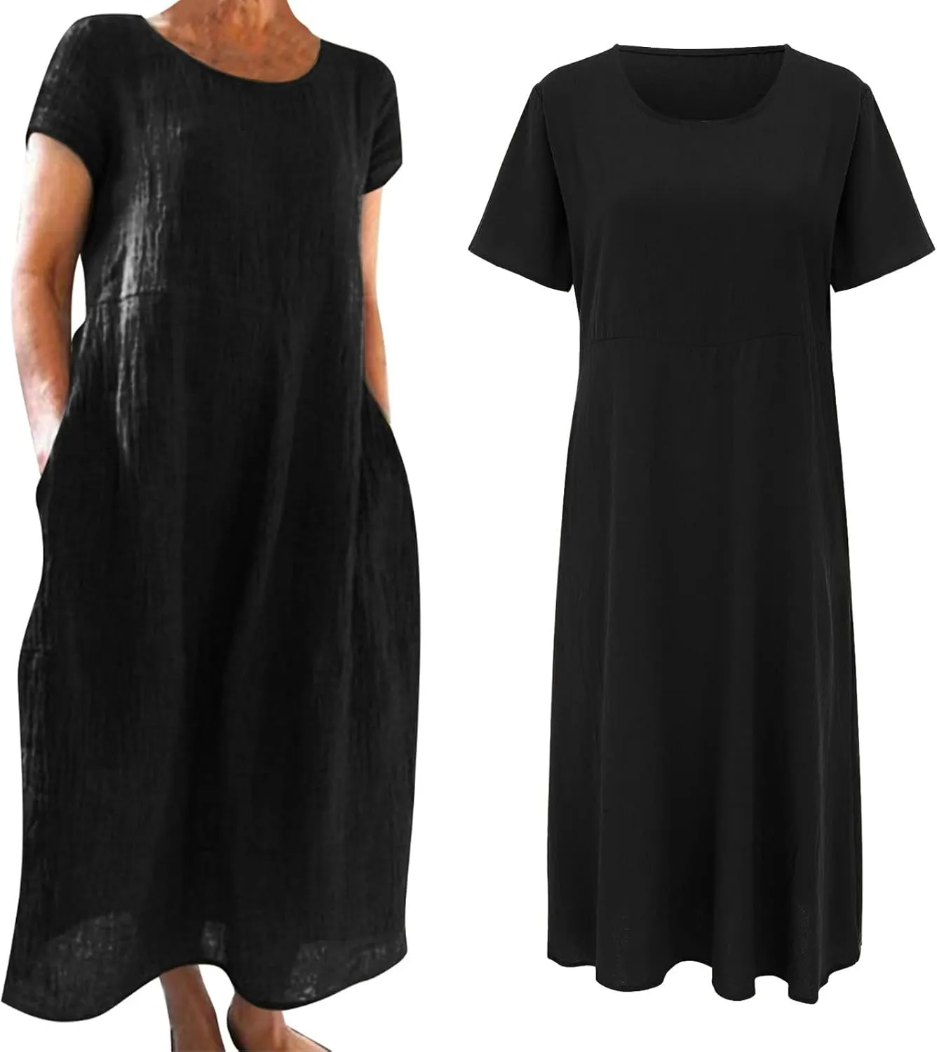 Summer Cotton Linen Dresses for Women Short Sleeve Square Neck Midi Sundresses for Women 2025 Swing Party Short Dresses