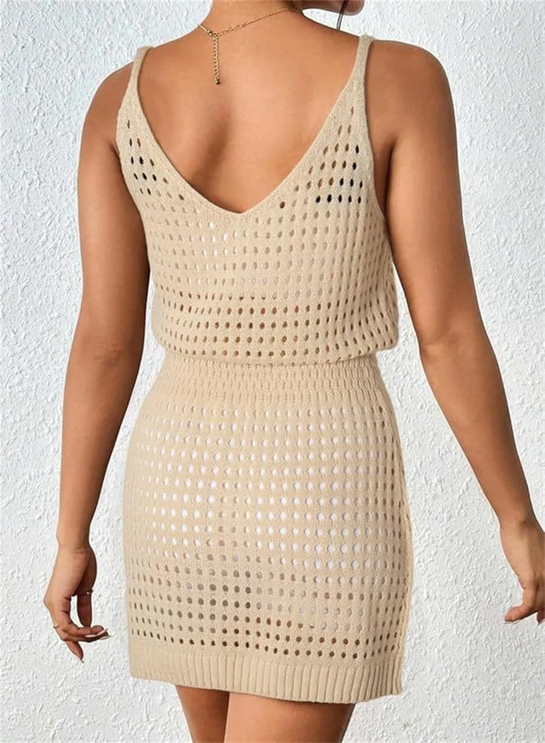 Summer Crochet Hollow Out Knit Beach Bathing Suit Swim Cover Bikini Bathing Suits Swimwear Sleeveless Vacation Dresses
