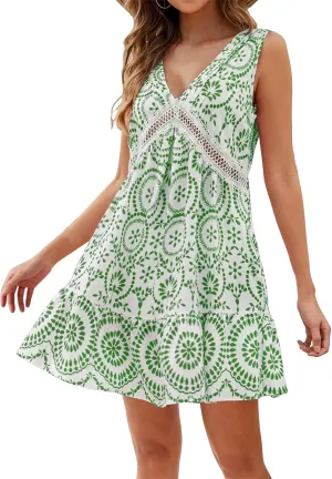 Summer Dresses for Women 2025 Boho Sundress Sexy Sleeveless V Neck Dress Floral Mini Dress Beach Vacation Dresses
