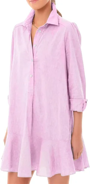 Summer Dresses for Women 2025 Button Down Collared Shirts Dress Loose Fit Business Dresses Ruffle Hem Mini Dress