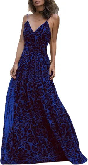 Summer Dresses for Women 2025 Elegant Leopard Maxi Dresses Spaghetti Strap V Neck Dress Summer Backless Sexy Dress