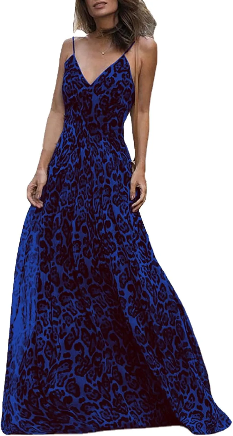 Summer Dresses for Women 2025 Elegant Leopard Maxi Dresses Spaghetti Strap V Neck Dress Summer Backless Sexy Dress