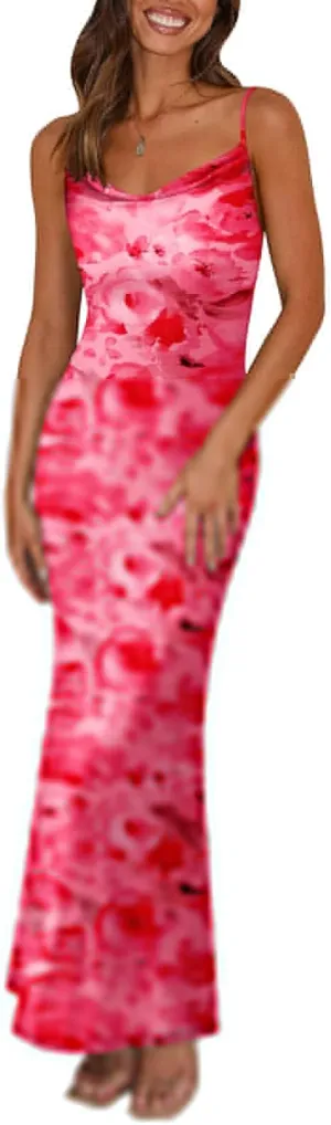 Summer Dresses for Women 2025 Floral Spaghetti Strap Maxi Dress Fashion Dressy Bodycon Sundress Wedding Guest Dress