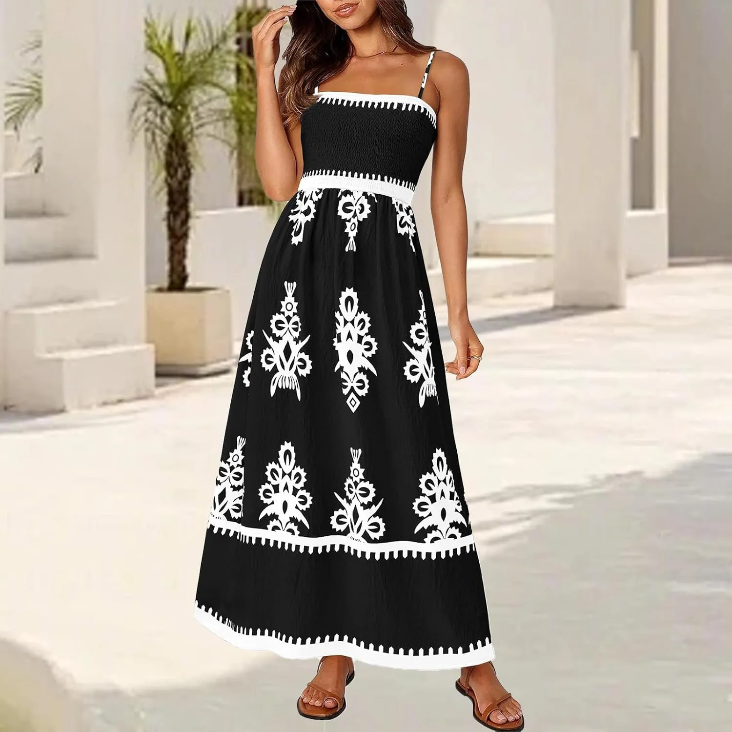 Summer Dresses for Women 2025 Floral Spaghetti Strap Maxi Dress Fashion Trendy Dressy Dresses Wedding Guest Dress