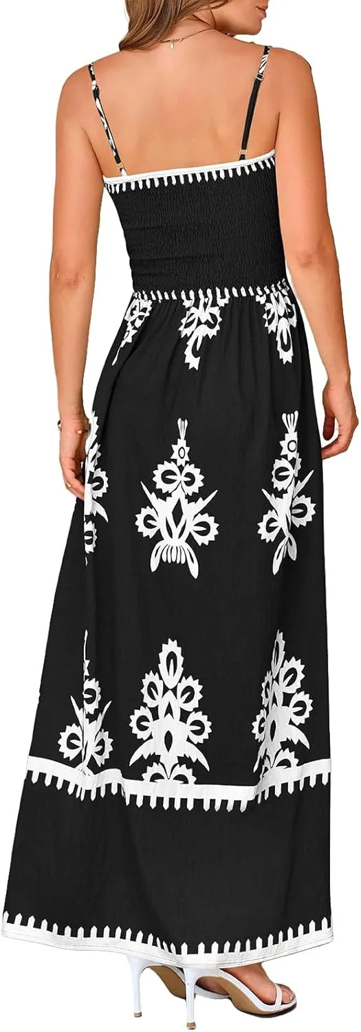 Summer Dresses for Women 2025 Floral Spaghetti Strap Maxi Dress Fashion Trendy Dressy Dresses Wedding Guest Dress