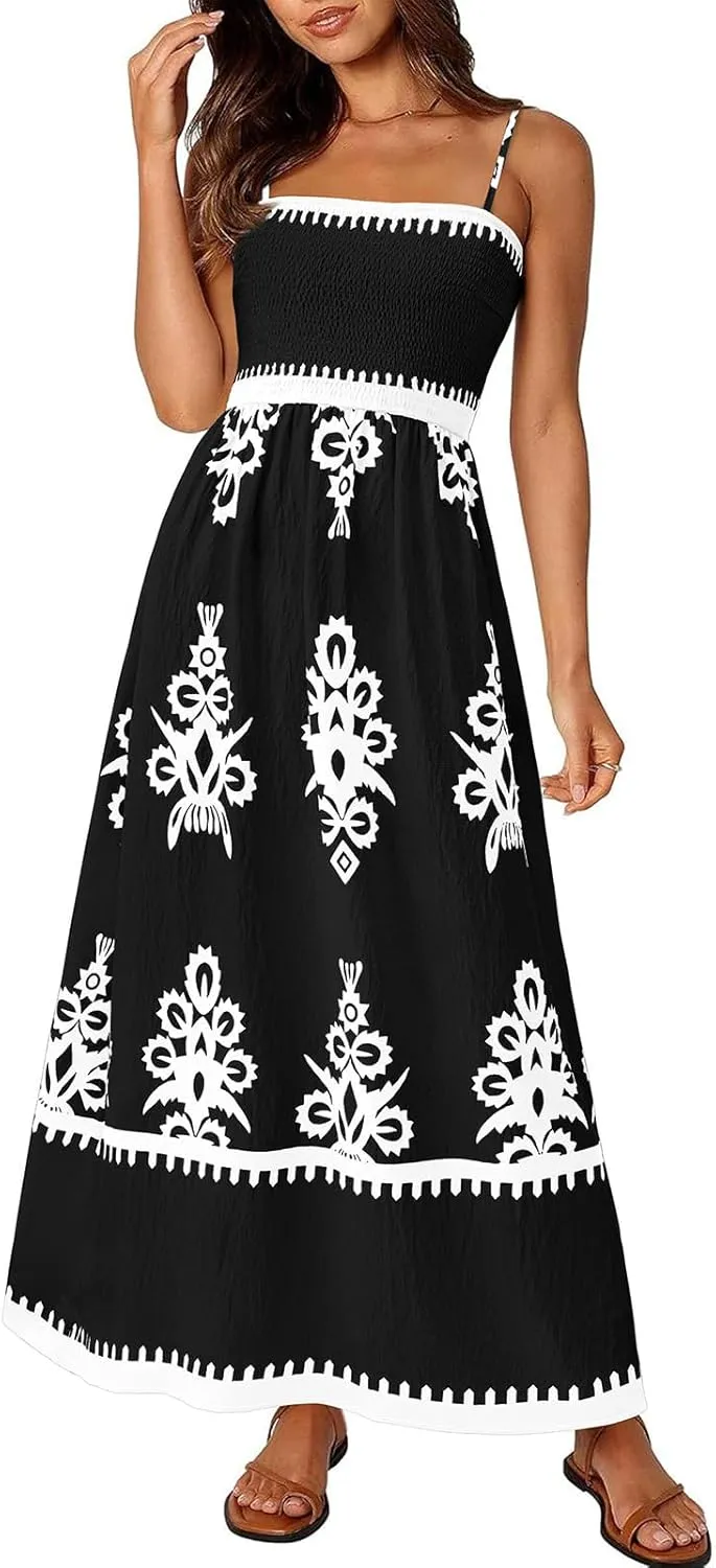 Summer Dresses for Women 2025 Floral Spaghetti Strap Maxi Dress Fashion Trendy Dressy Dresses Wedding Guest Dress