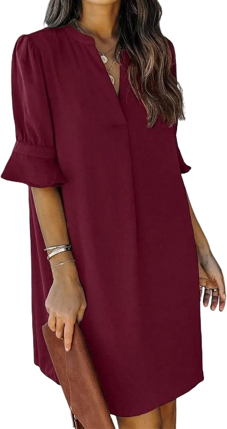 Summer Dresses for Women 2025 Loose Fit Plus Size Half Sleeve V Neck Dresses Fashion Casual Mini Dressy Sundress