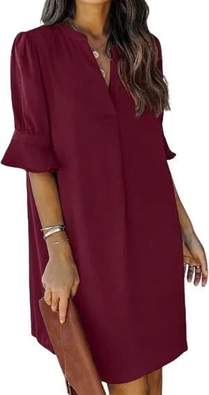 Summer Dresses for Women 2025 Loose Fit Plus Size Half Sleeve V Neck Dresses Fashion Casual Mini Dressy Sundress