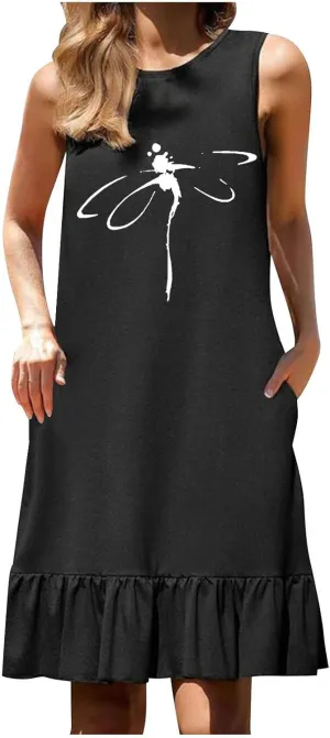 Summer Dresses for Women 2025 Sleeveless Crewneck Short Dress Trendy Plus Size Mini Dress