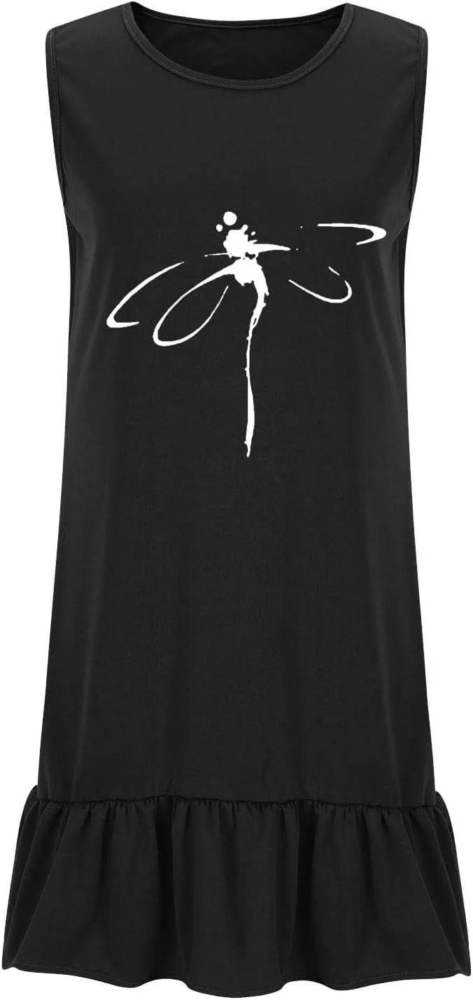 Summer Dresses for Women 2025 Sleeveless Crewneck Short Dress Trendy Plus Size Mini Dress