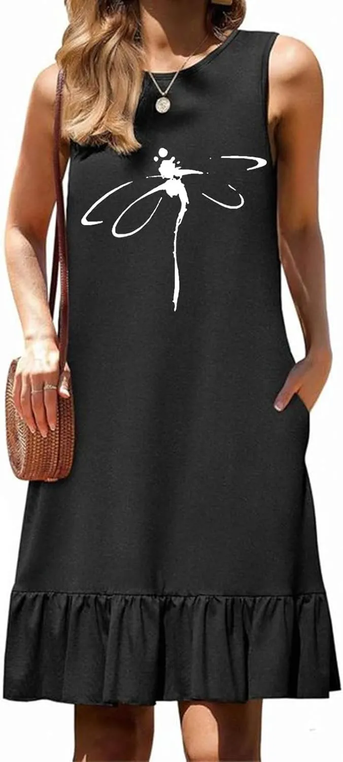Summer Dresses for Women 2025 Sleeveless Crewneck Short Dress Trendy Plus Size Mini Dress