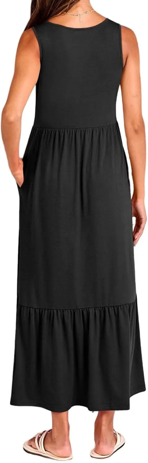 Summer Dresses for Women 2025 Sleeveless V Neck Sundress Ruffle Tiered Beach Vacation Dress The Waist Dresses
