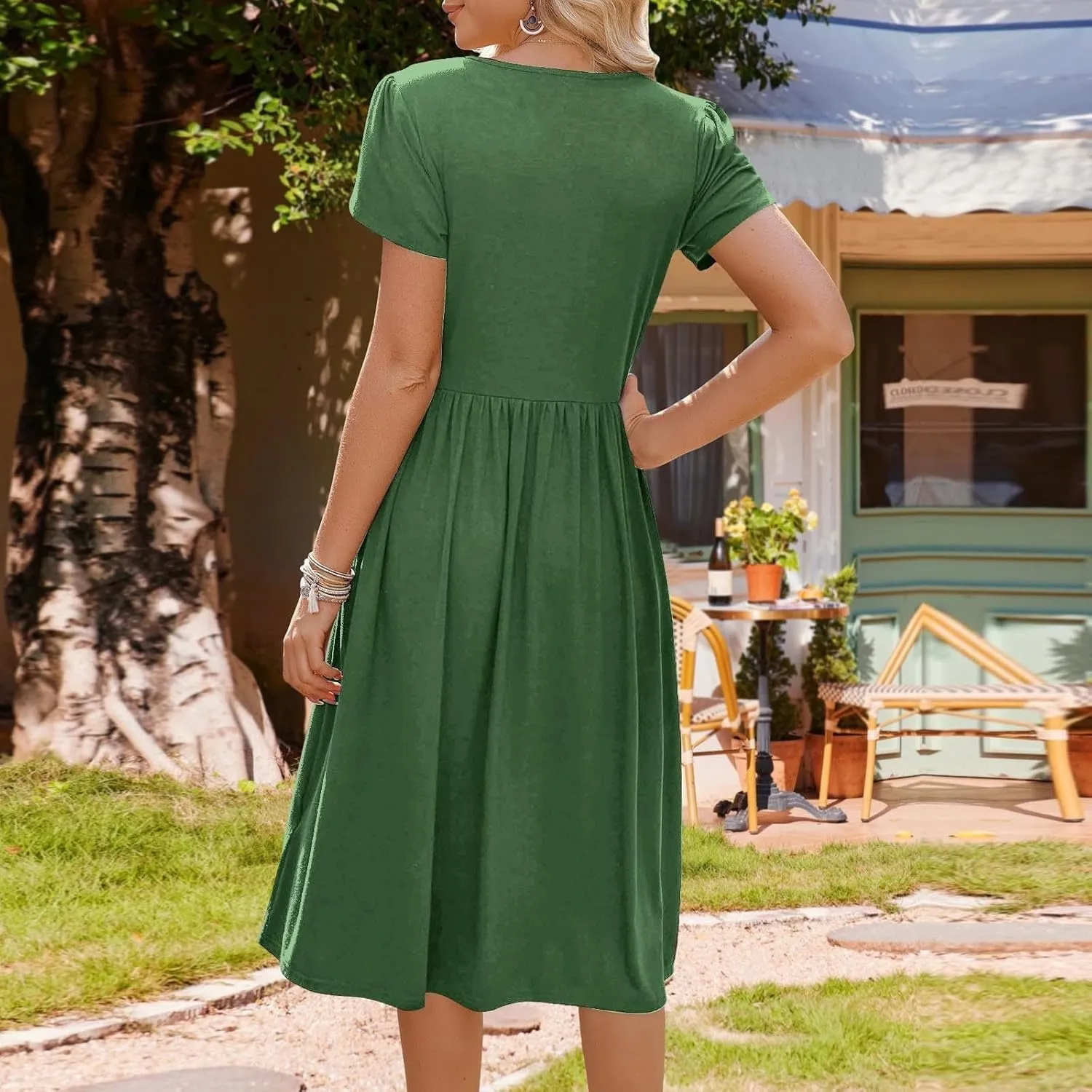 Summer Dresses for Women Casual Pleated Loose Maxi Dress Fahion Short Sleeve A-Line Dresses Empire Waist T-Shirt Dress