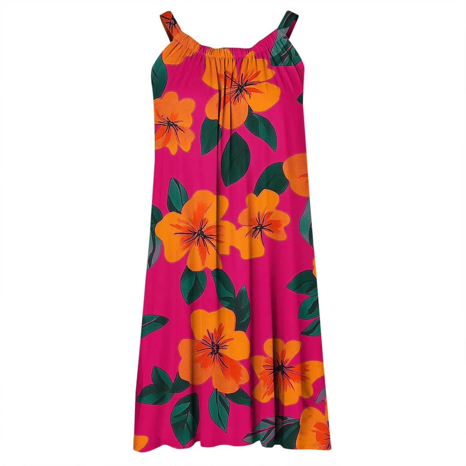 Summer Fashion Print Beach Short Dress for Women, Sleeveless Strappy Sundress Comfy Breathable Trendy Clothes