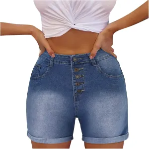 Summer Shorts for Women High Waisted Mid Rise Women's Jean Shorts Frayed Ripped Raw Hem Stretchy Shorts for Women
