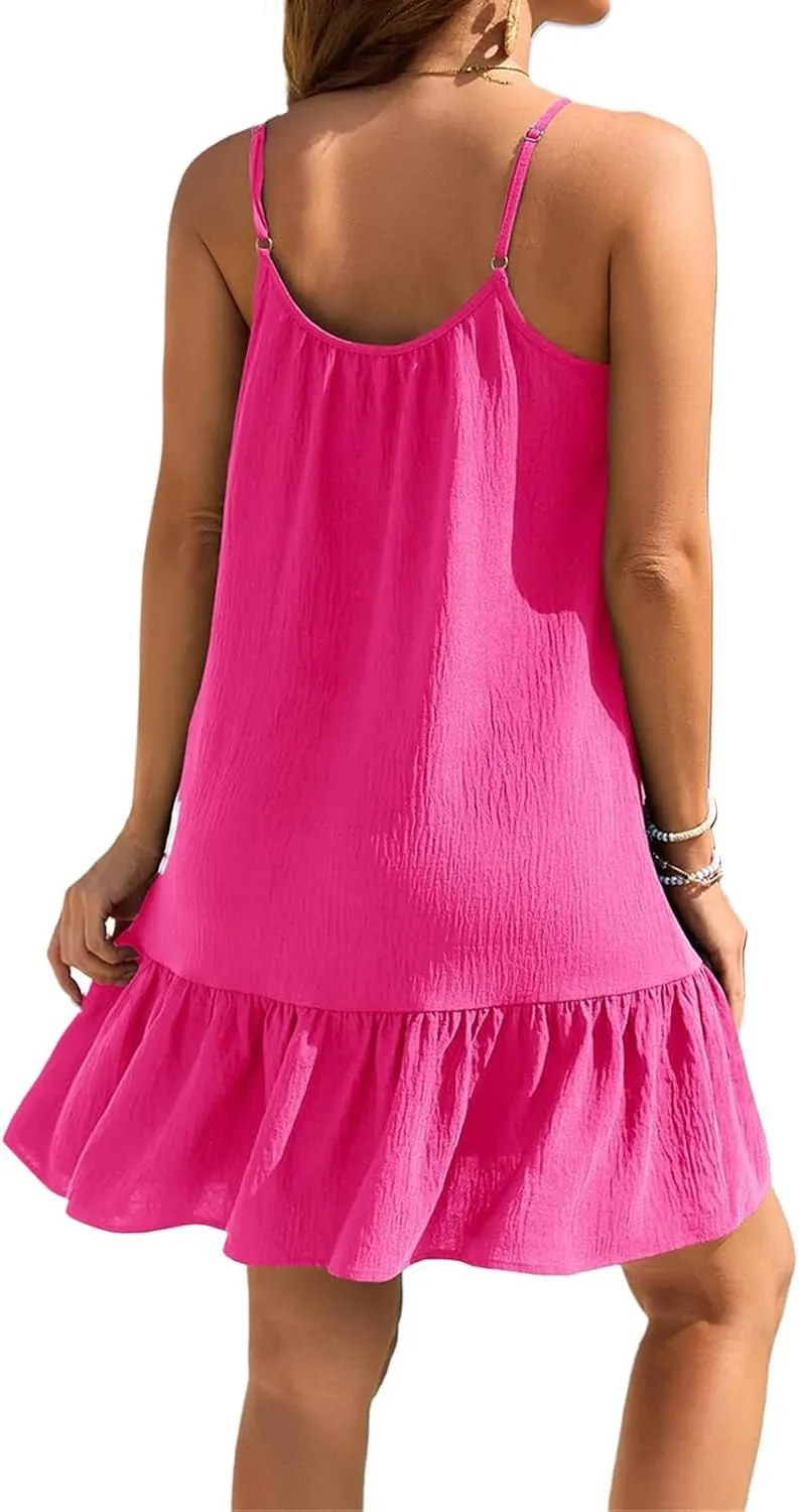Sundresses for Women A Line Dress Sleeveless Crewneck Mini Dresses Cute Casual Trendy Dressy Dresses Summer 2025