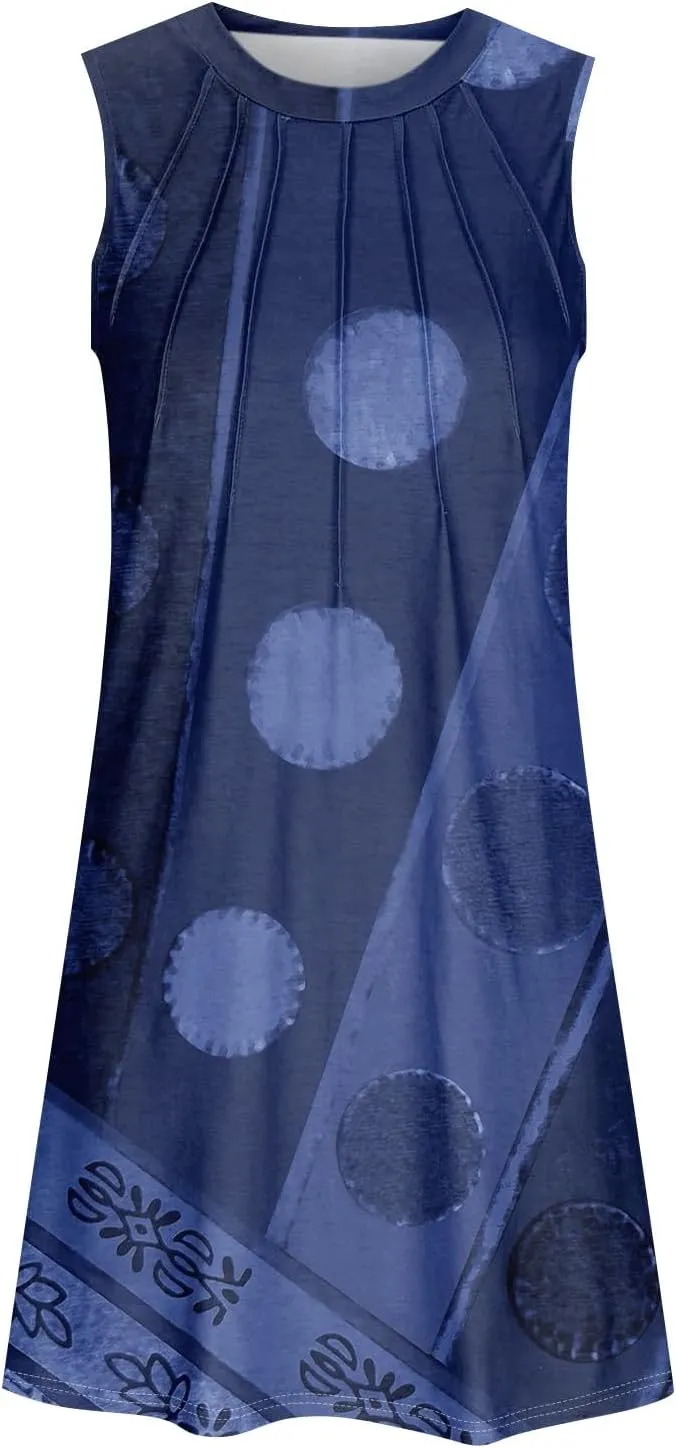 Sundresses for Women A Line Dresses Sleeveless Knee Length Dresses Midi Crewneck Summer Dresses 2025