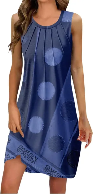 Sundresses for Women A Line Dresses Sleeveless Knee Length Dresses Midi Crewneck Summer Dresses 2025