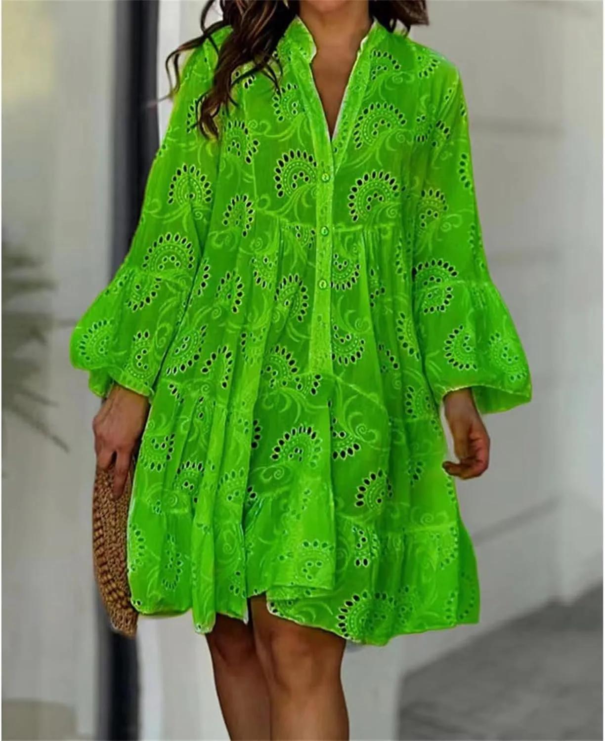 Sundresses for Women Sexy Fashion Hollow Dresses Collared Button Down Long Sleeve Dress Loose Fit Dresses 2025