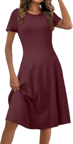 Sundresses for Women Summer Crew Neck Short Sleeve Waist Dresses Elegant Formal Dresses Modest Dress 2025