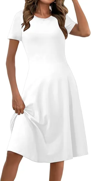 Sundresses for Women Summer Crew Neck Short Sleeve Waist Dresses Elegant Formal Dresses Modest Dress 2025
