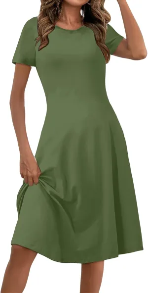 Sundresses for Women Summer Crew Neck Short Sleeve Waist Dresses Elegant Formal Dresses Modest Dress 2025