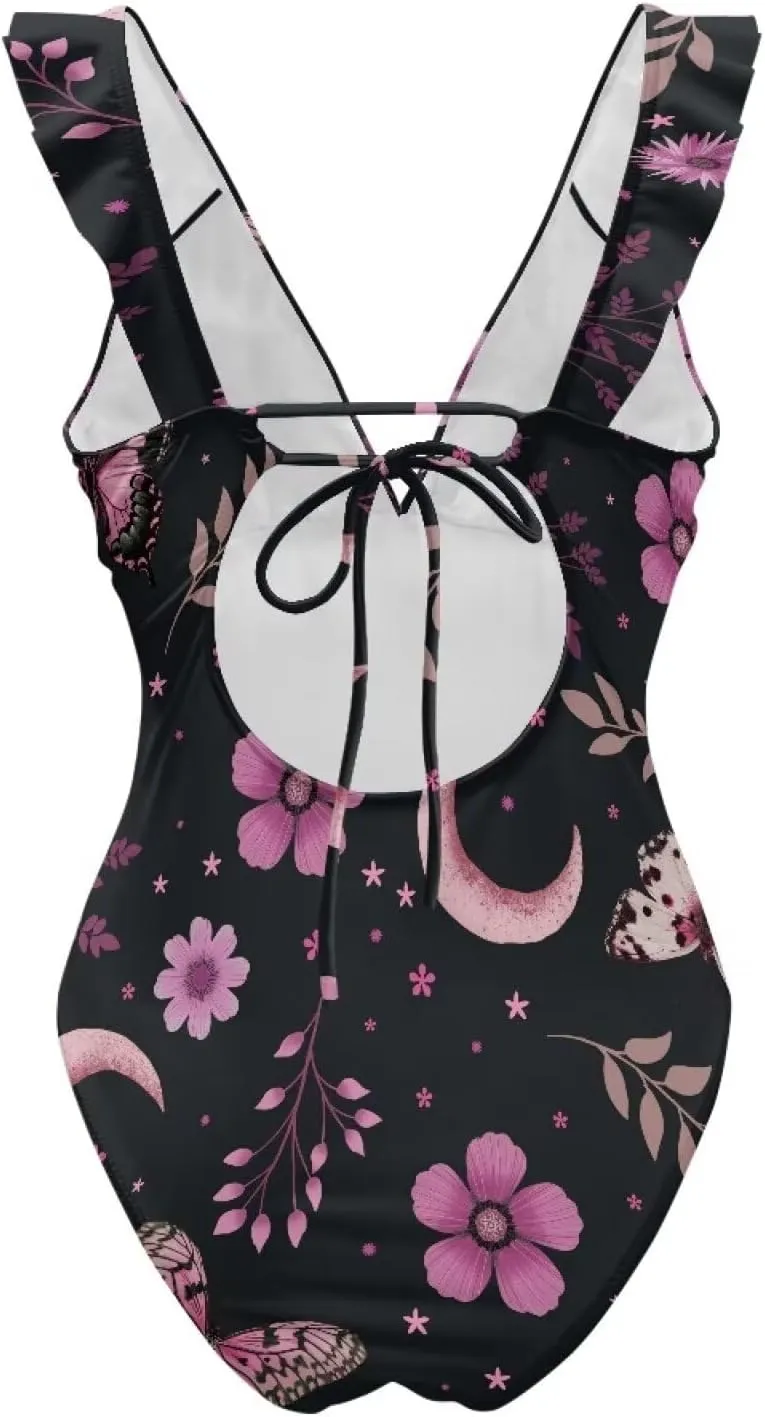Suobstales Tummy Control Swimsuits for Women Slimming One Piece Bathing Suit Retro Ruched Push Up Vintage Padded Swimwear