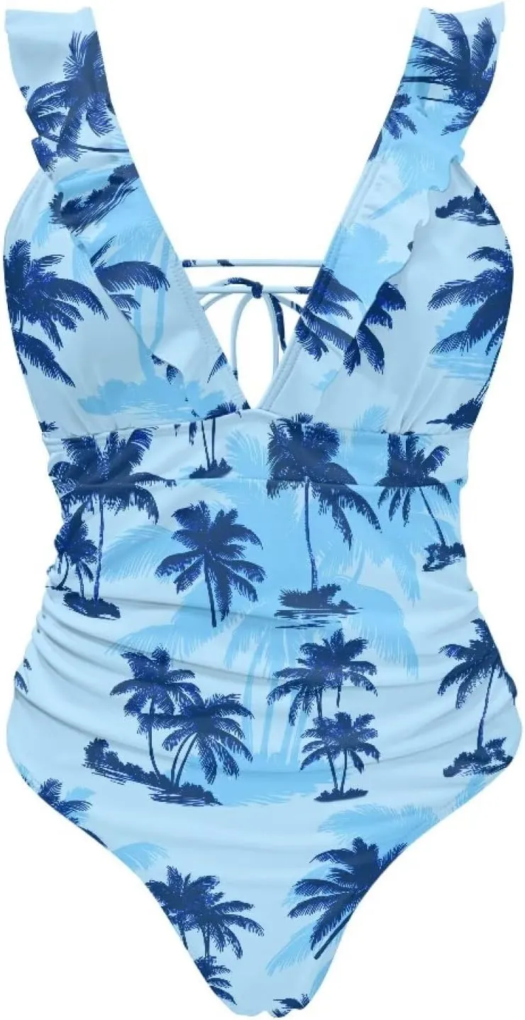 Suobstales Tummy Control Swimsuits for Women Slimming One Piece Bathing Suit Retro Ruched Push Up Vintage Padded Swimwear