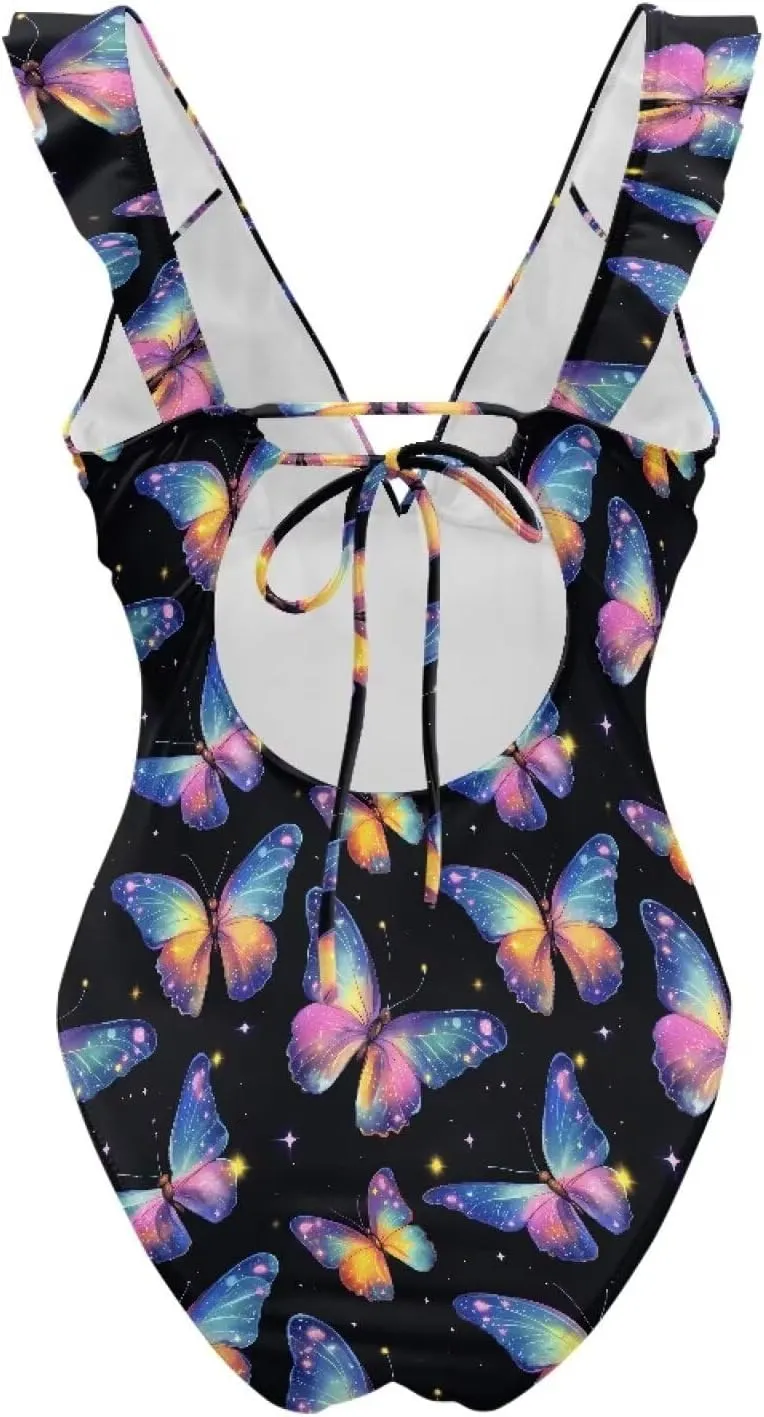 Suobstales Tummy Control Swimsuits for Women Slimming One Piece Bathing Suit Retro Ruched Push Up Vintage Padded Swimwear