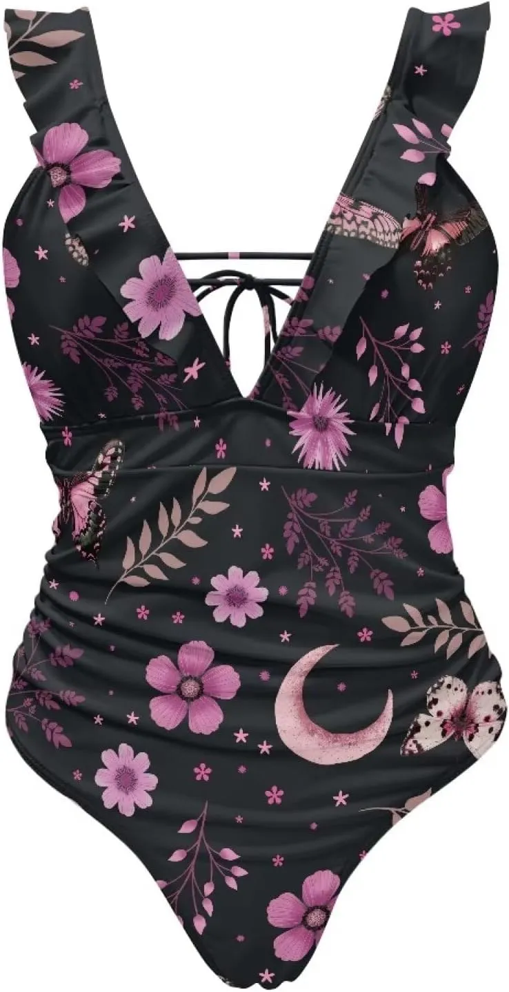 Suobstales Tummy Control Swimsuits for Women Slimming One Piece Bathing Suit Retro Ruched Push Up Vintage Padded Swimwear