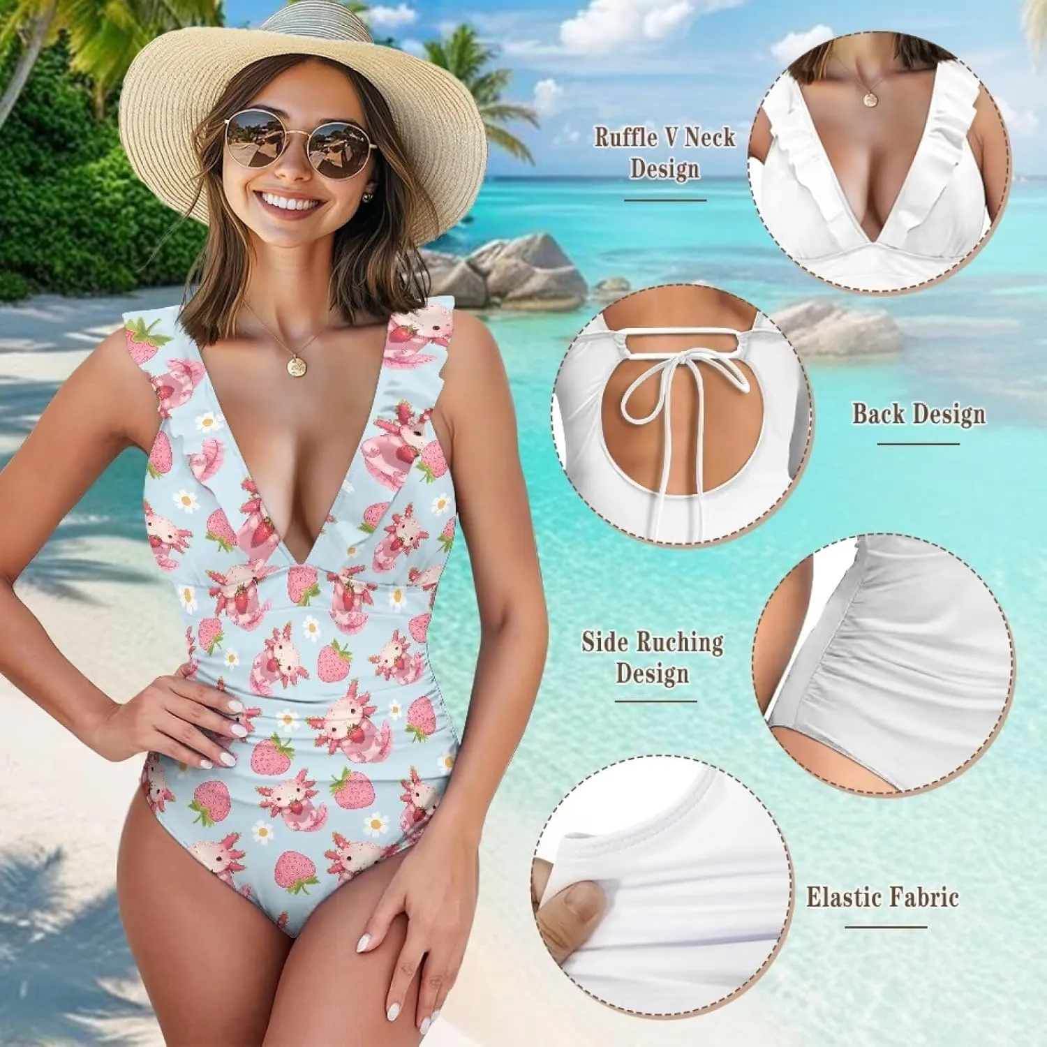 Suobstales Tummy Control Swimsuits for Women Slimming One Piece Bathing Suit Retro Ruched Push Up Vintage Padded Swimwear