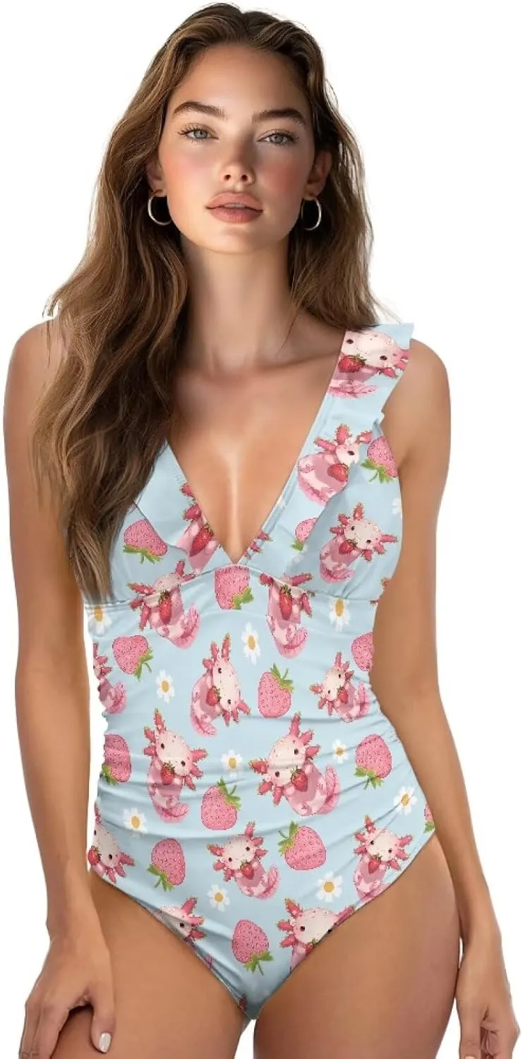 Suobstales Tummy Control Swimsuits for Women Slimming One Piece Bathing Suit Retro Ruched Push Up Vintage Padded Swimwear
