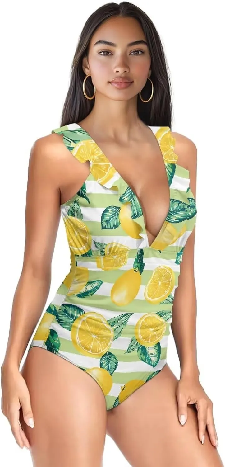 Suobstales Tummy Control Swimsuits for Women Slimming One Piece Bathing Suit Retro Ruched Push Up Vintage Padded Swimwear