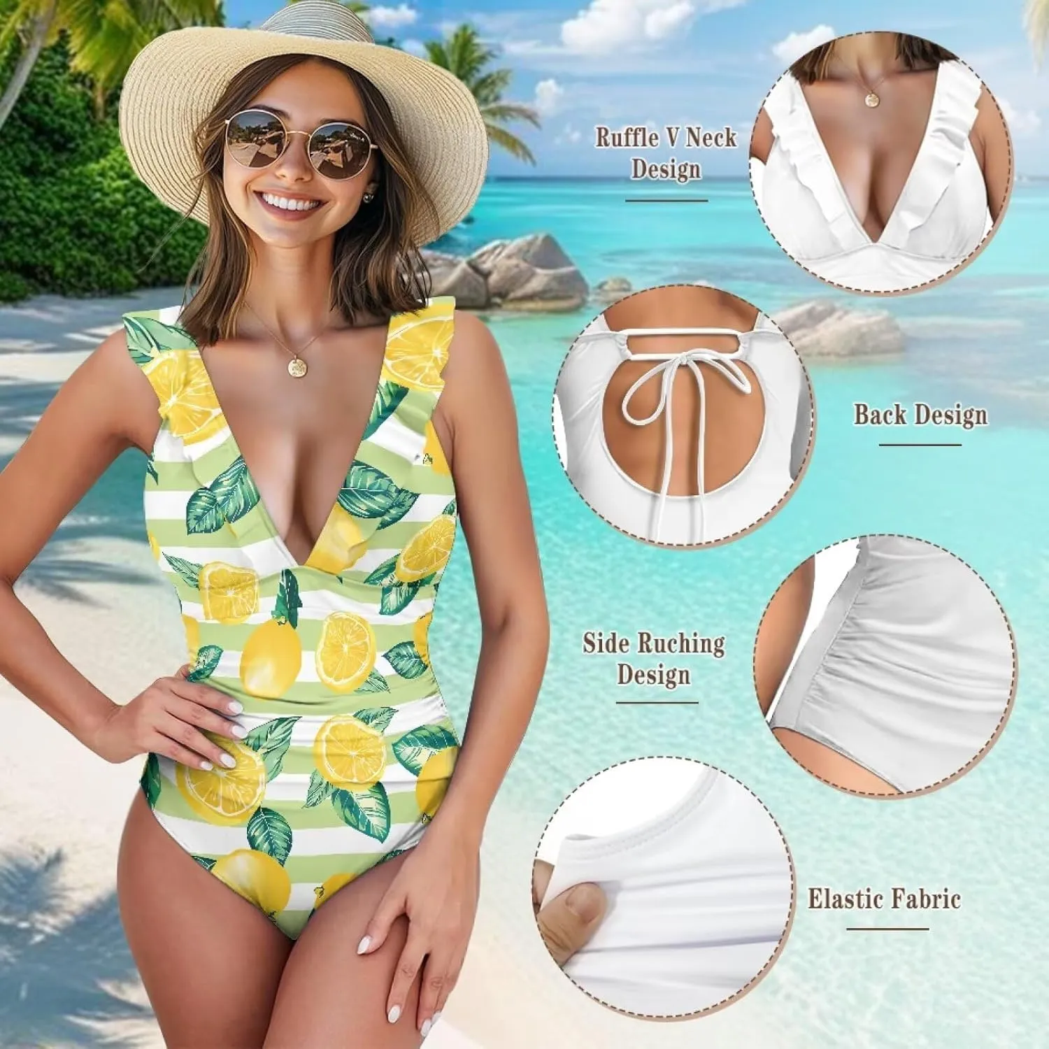 Suobstales Tummy Control Swimsuits for Women Slimming One Piece Bathing Suit Retro Ruched Push Up Vintage Padded Swimwear
