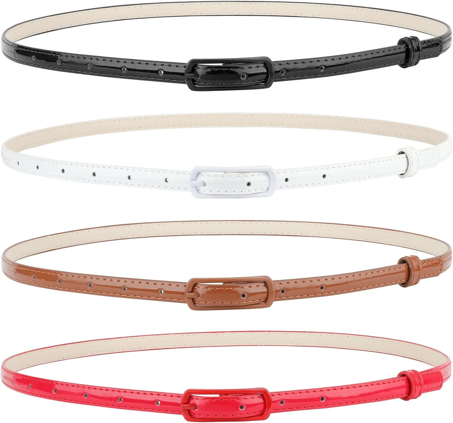 SUOSDEY 4 Pack Thin Belts for Women Skinny Leather Belts with Metal Buckle for Dresses Pants Jeans