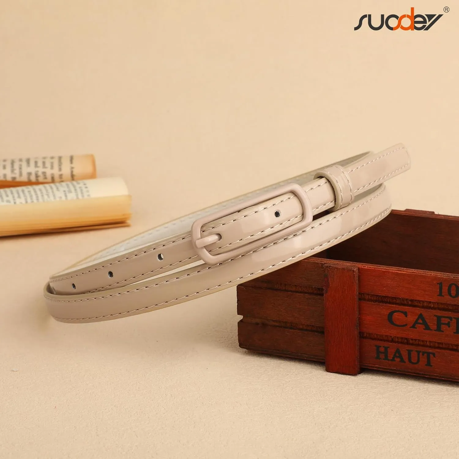 SUOSDEY 4 Pack Thin Belts for Women Skinny Leather Belts with Metal Buckle for Dresses Pants Jeans