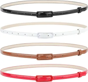 SUOSDEY 4 Pack Thin Belts for Women Skinny Leather Belts with Metal Buckle for Dresses Pants Jeans